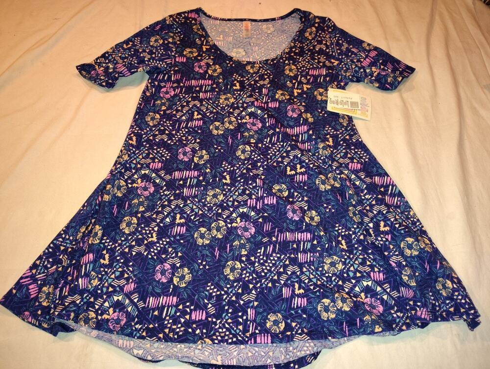 LuLaRoe Perfect T Short Sleeve Shirt Xtra X Small XXS Blue Floral Flowers NEW